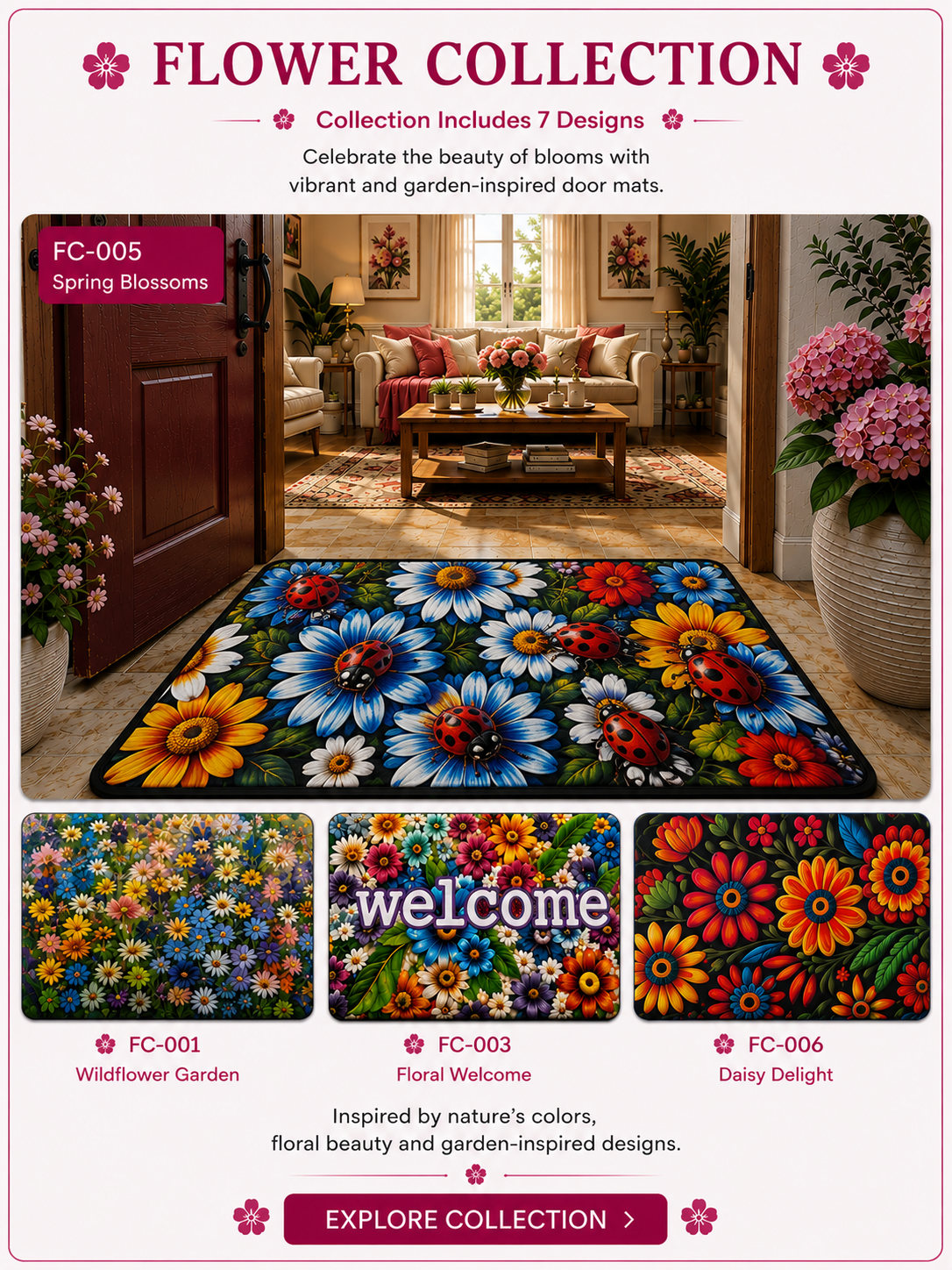 Flower Collection Decorative Door Mats