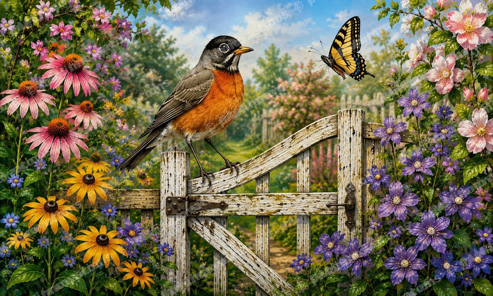 BC-002 Robin on Gate – Decorative Bird Door Mat Design