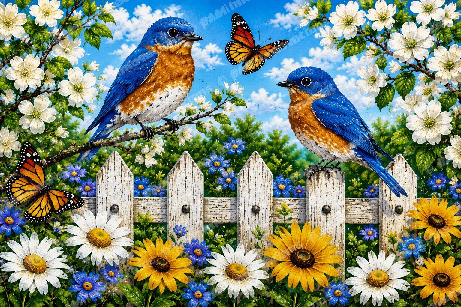 BC-004 Bluebird Fence – Decorative Bird Door Mat Design
