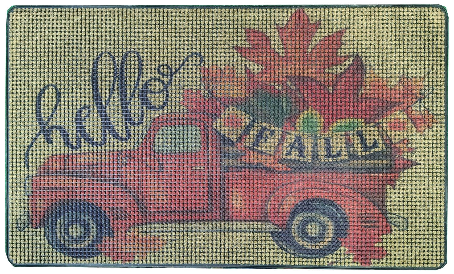 HDRCP-002 Coir Flocked Rubber Stud Mat Printed Hello Fall Truck
