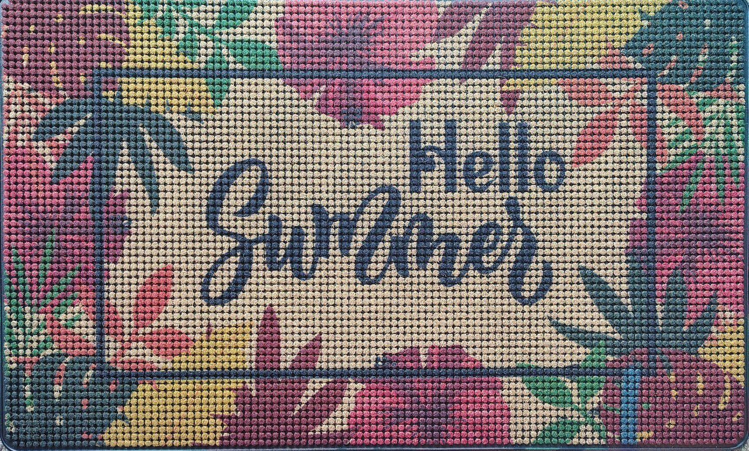 HDRCP-004 Coir Flocked Rubber Stud Mat Printed Hello Summer Gardener