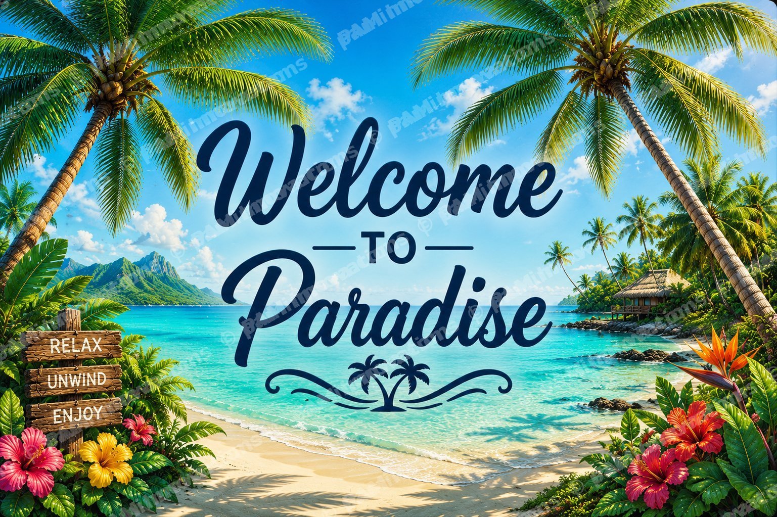 OC-001 Welcome to Paradise – Digitally Printed Ocean Door Mat Design