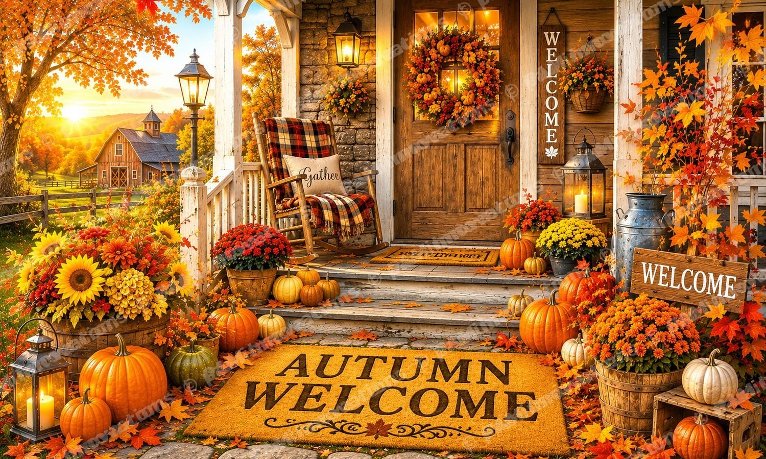VC-003 Autumn Welcome — Digitally Printed Tufted Coir Door Mat Artwork
