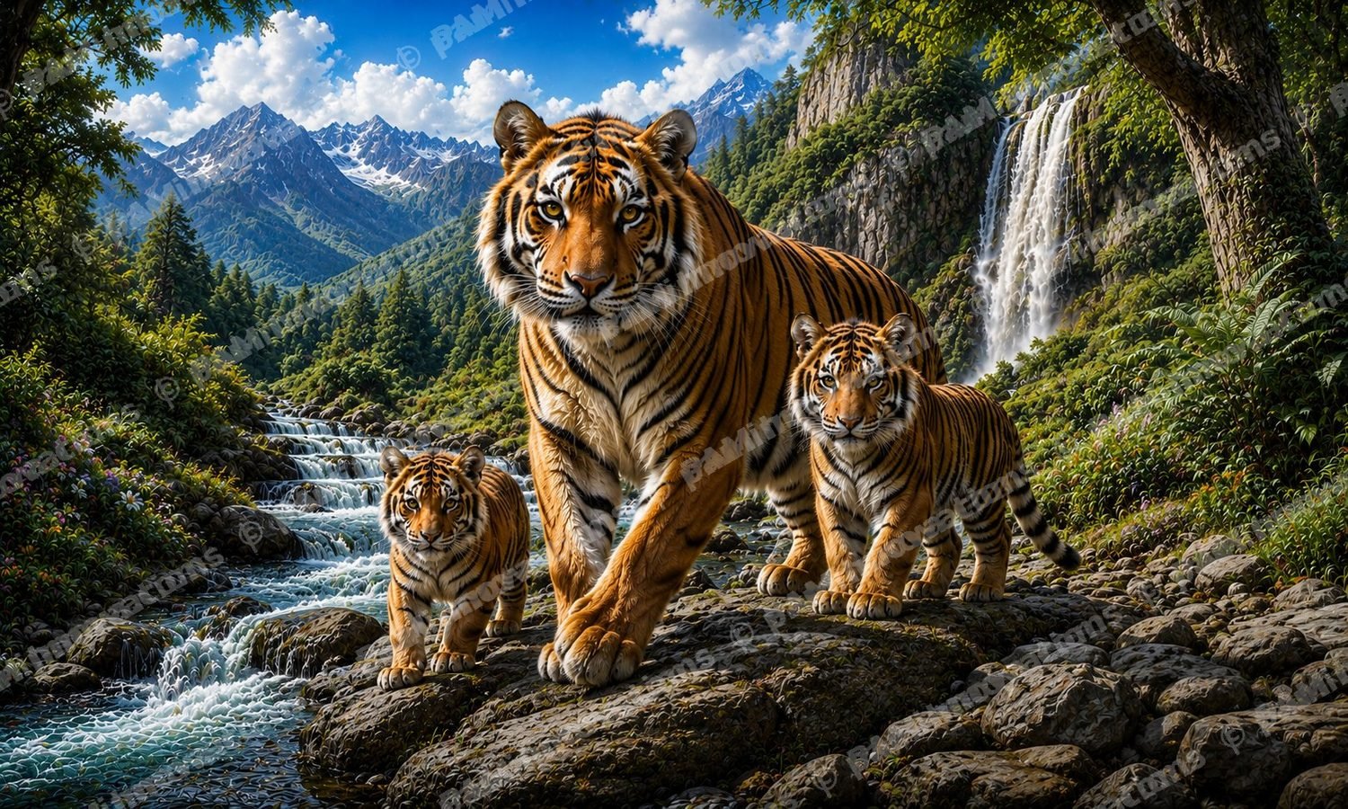 WC-003 Tiger Family – Digitally Printed Wildlife Door Mat Design