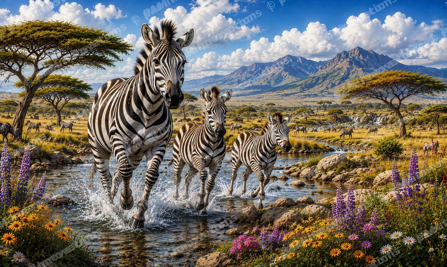 WC-005 Zebra Family – Digitally Printed Wildlife Door Mat Design