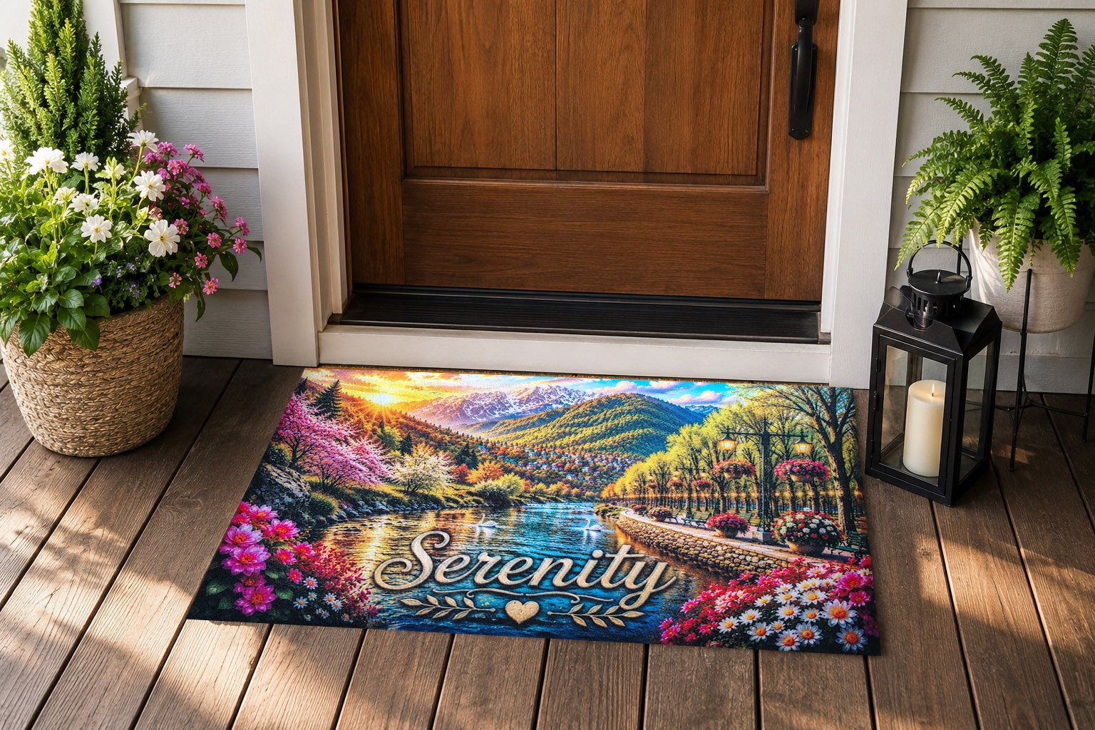 SC-001 Serenity — Real Printed Felt Door Mat at Entrance