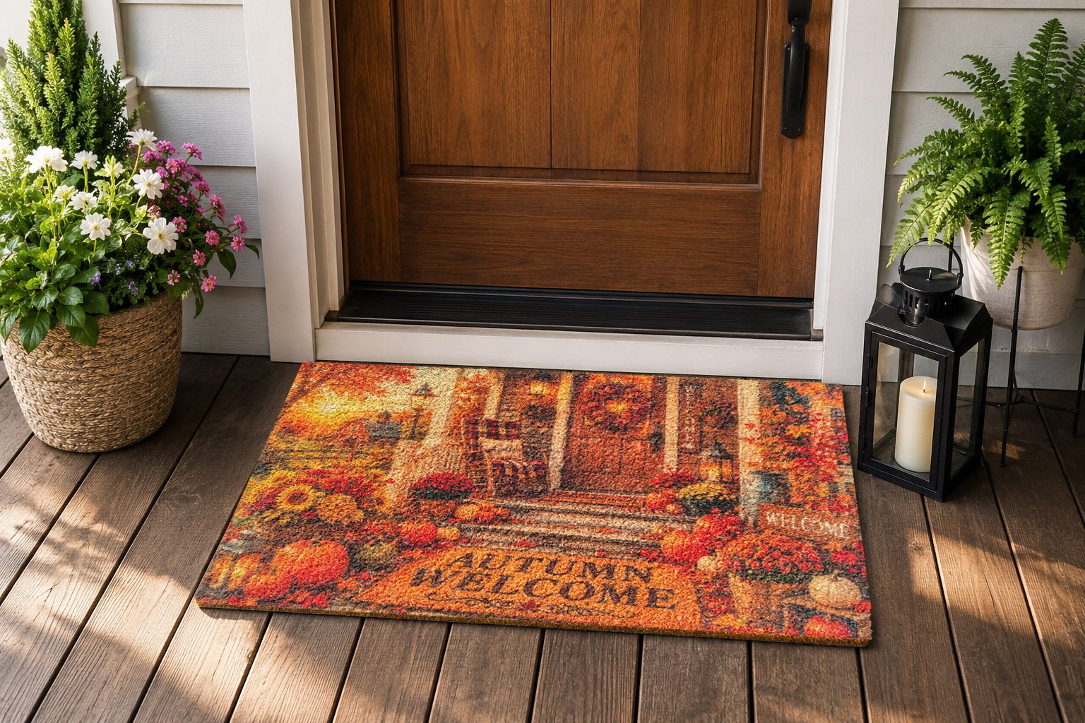 VC-003 Autumn Welcome — Real Printed Tufted Coir Door Mat at Entrance